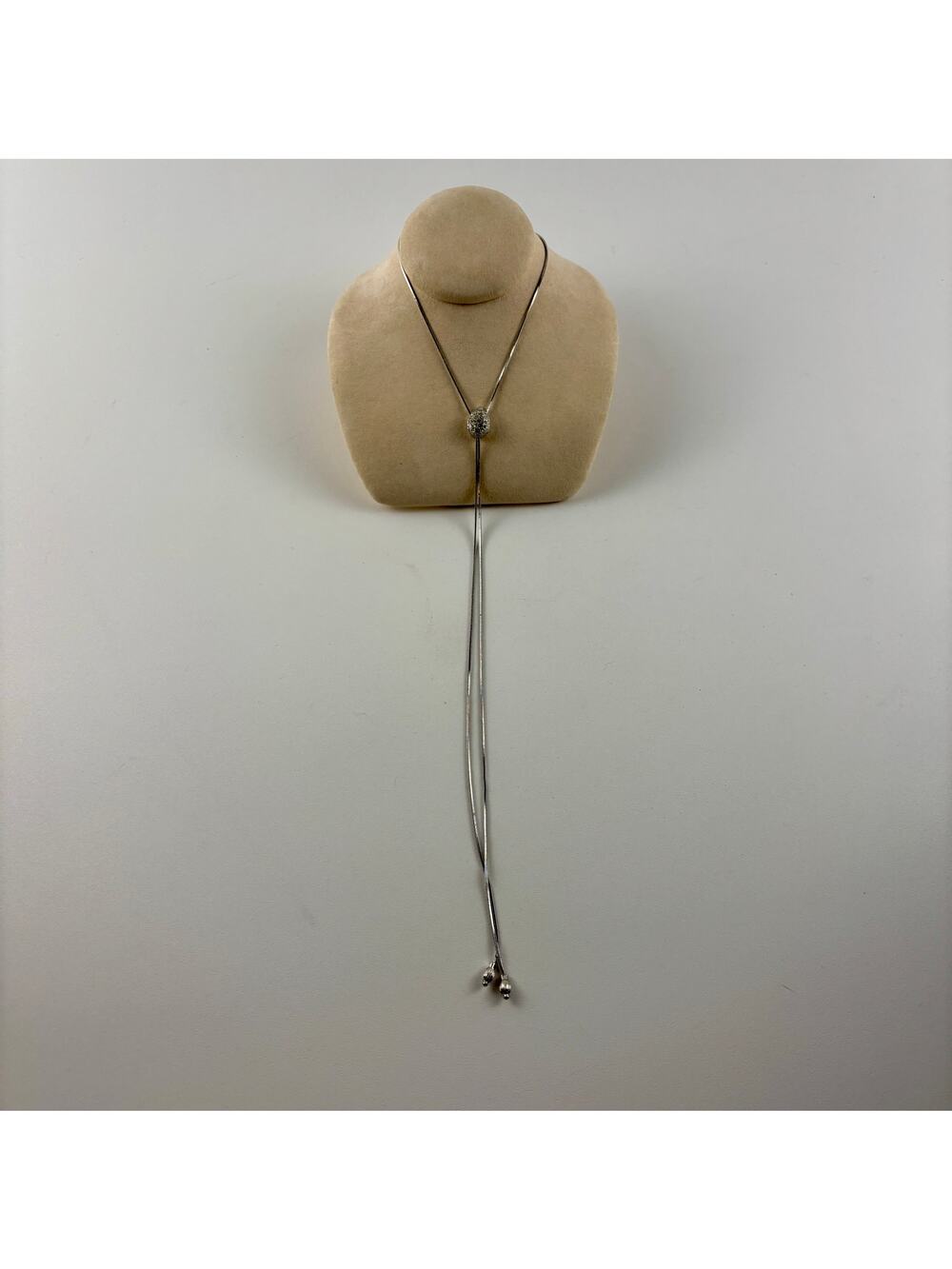 Silver Tone Bolo Slider Necklace Long Y Drop Adjustable Pendant 32" Minimalist